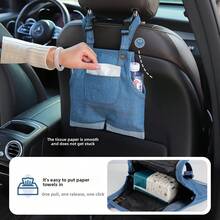 创意牛仔裤造型车载纸巾盒，悬挂式多功能收纳袋，大容量设计，可爱背带裤造型，可整齐收纳纸巾和小物件，适用于汽车、家庭、办公室和旅行，便携式车载收纳配件，让整洁更便捷 - A - 查看 3