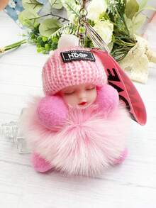 1入狐狸毛球睡覺娃娃毛絨吊飾,可愛的鑰匙圈/車鑰匙,新年禮物 - 淺粉色 - 查看 4