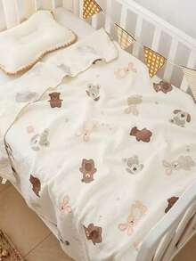 1pc 100*100cm Baby Soft Breathable Absorbent 2-Layer Floral Trim Muslin Swaddle Blanket - Multicolor - View 6