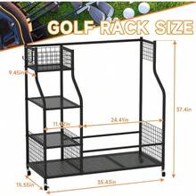 Sports Equipment Organizer, Golf Ball Storage Rack & Golf Bag Holder For Garage, With Storage Basket And Hooks, Indoor Outdoor Toy Ball Organizer For Golf Clubs, Basketball, Toys - Default - View 3