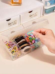 发饰收纳盒，带隔层，多层带盖，可收纳发圈、发带、发夹等，女孩首饰盒，橡胶材质 - 無色 - 查看 5