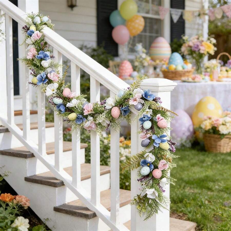 Easter Eggs Garland Creative Spring Realistic Faux Hanging Vines For Holiday Mantle Table Tree Decoration - Multicolor - View 1