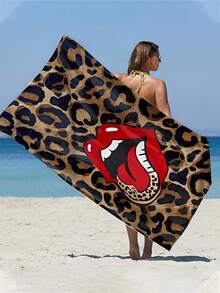 1pc Leopard Print Lip Mark Microfiber Beach Towel - Quick-Drying, Lightweight, And Soft, Perfect For Swimming, Fitness, Yoga - Ideal Travel Companion, Gym Towel | Playful Design | Quick-Dry Fabric, Beach Towel - Multicolor - View 6