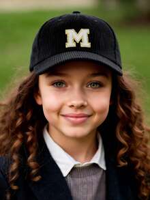 1pc Thick Children's Hip Hop Hat, A-Z Letter Baseball Cap, Adjustable Unisex Kids Outdoor Sunshade Hat, Bone White, 9-14 Years - Black - View 3