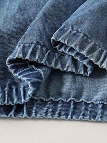 少女休闲时尚雪花水洗半拉链刺绣心形牛仔上衣，适合节日、四季穿着