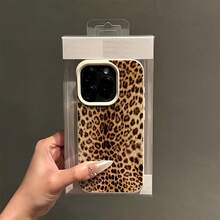 1 件装白色皮革纹理简约个性化全屏美式风格棕色底豹纹图案手机壳，兼容 16 Pro Max、17/16/15/14 Plus、13/12/11、Air 系列 - 彩色 - 查看 3