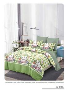 Juego de cama individual para niños de 4 piezas (incluye sábana de 150x230 + sábana ajustable de 100x200 + funda de almohada de 50x70 + almohada de 45x45), lindo diseño de conejito. - conejo - Ver 5