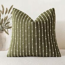 1件橄榄绿（不含填充物）提花绒面装饰枕套，舒适现代条纹纹理靠垫套，适用于沙发、卧室、客厅、展厅，四季皆宜。 - 橄欖綠 - 查看 11