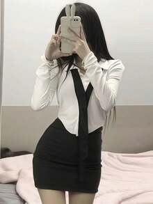 1pc Sweet & Spicy Schoolgirl Uniform Outfit, Slim Fit JK Style Costume Set For COSPLAY, Role Play, Suitable For Festivals, Parties, Performances, Stage Shows - Includes Top + Skirt