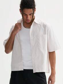 Camisa de botones holgada y cuadrada con rayas para hombres - Blanco - Ver 6