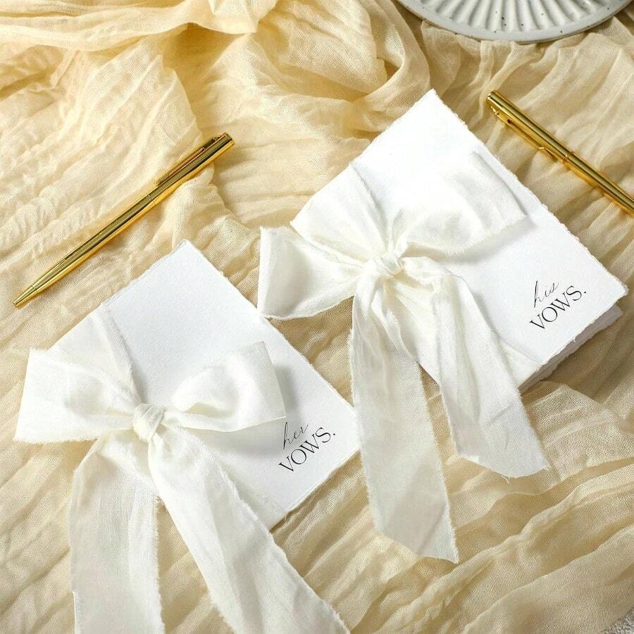2 Set Wedding Vow Cards With Ribbon And Pens His And Hers Vow Books Paper Notebook Wedding Keepsake Essentials Elegant Bridal Shower Ceremony Tradition - Classic - View 1