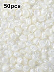 50/100/200Pcs White Acrylic Beach Shell Beads, Shell Pearl Beads For Jewelry Making, DIY Bracelet Neacklace Key Chain Handmade Accessories