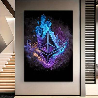 1pc Ethereum-Inspired Abstract Crypto Canvas Art, 31.49x47.24 Inches - Vibrant Smoke & Splash Design, Frameless Modern Wall Decor For Home & Living Room, Modern Home Decor|Vibrant Canvas
