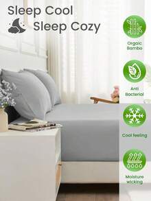 2200 Thread Count Cooling Sheets Queen-King Sheets By Bamboo, Genuine Organic Viscose Derived From Bamboo Bed Sheet Set, Soft & Cooling, Double Stitching, Quality Promise | Genuine Organic, Viscose Derived From Bamboo, Double Stitching,Durable Daily Use Bedding - 淺灰色 - 查看 3