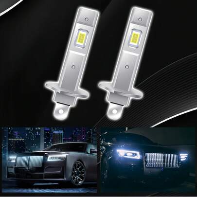Duas mini lâmpadas LED H1 de 55W, super brilhantes, luz branca de 6500K para faróis de carro, 12V.