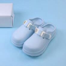 女士镂空闭趾时尚系带套脚凉鞋，厚底增高，轻便舒适软底套脚拖鞋 - 淺藍色 - 查看 1