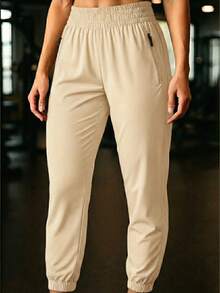 Women's Dry Fit Leggings In Cool Silk With Elastane, Sportswear, Fitness, Slim Fit - Rỉ Nâu - Xem 3