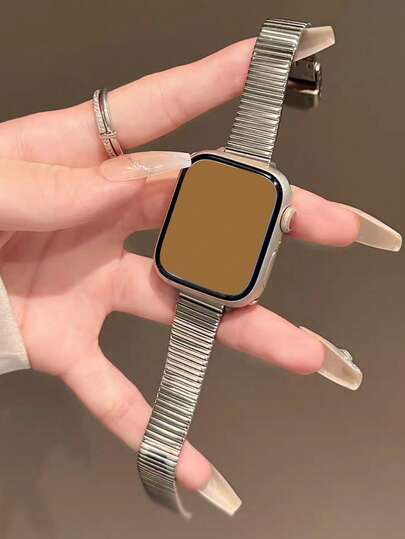 1 pieza Elegante correa de reloj de acero inoxidable plateado, correa de metal de lujo minimalista, compatible con Apple Watch 38/40/41/42/44/45/46/49mm, adecuado para Series 11/10/9/8/7/6/5/4/3/2/1/SE/Ultra, versátil para negocios, casual, uso diario, gran regalo para mujeres, exquisita correa de reloj, pulsera, accesorio de correa