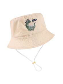 1顶儿童恐龙印花双面渔夫帽，男女通用，适合日常户外防晒 - 米色 - 查看 7