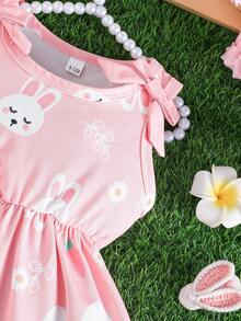 Toddler Girls' Sleeveless Dress, Pink Rabbit & Carrot Print Princess Dress, Cute Tank Dress For Summer - Pink - View 4