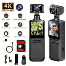 4K便携式Vlog相机 | 270°旋转1.33英寸CMOS镜头，USB充电，内置麦克风和防抖功能，适用于直播、Vlog、旅行、运动拍摄，附赠32G SD卡 - 黑色 - 查看 2