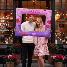 1个PVC创意心形相框，手持充气相框，节日装饰，派对/婚礼装饰道具，礼品 - 彩色 - 查看 9