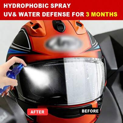 100毫升通用摩托车头盔及汽车车窗防雾喷雾 - 挡风玻璃及车内玻璃防雾剂，提升清晰度，镜面防雾喷雾，防止水分子凝结，改善排水性能，增强雨天能见度，汽车玻璃护理防雨蜡，适用于寒冷天气防雾