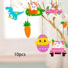 Easter Tree Ornaments Cute Bunny Easter Egg Chick Carrot Ornaments Mini Wooden Decorations For Home - Colorful - View 2
