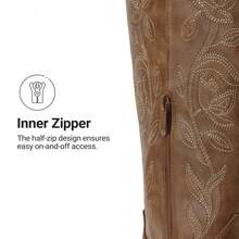 Womens Cowboy Boots Western Comfortable Chunky Heel Square Toe Fashionable Vintage Embroidered Cowgirl Knee High Boots - màu nâu - Xem 9