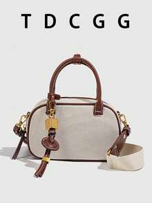 1pc Dark Brown PU Leather Boston Pillow Bag, Mini Top Handle Handbag, Women's Shoulder Crossbody Bag For Everyday Commute, Dates & Street Style - Brown - View 3