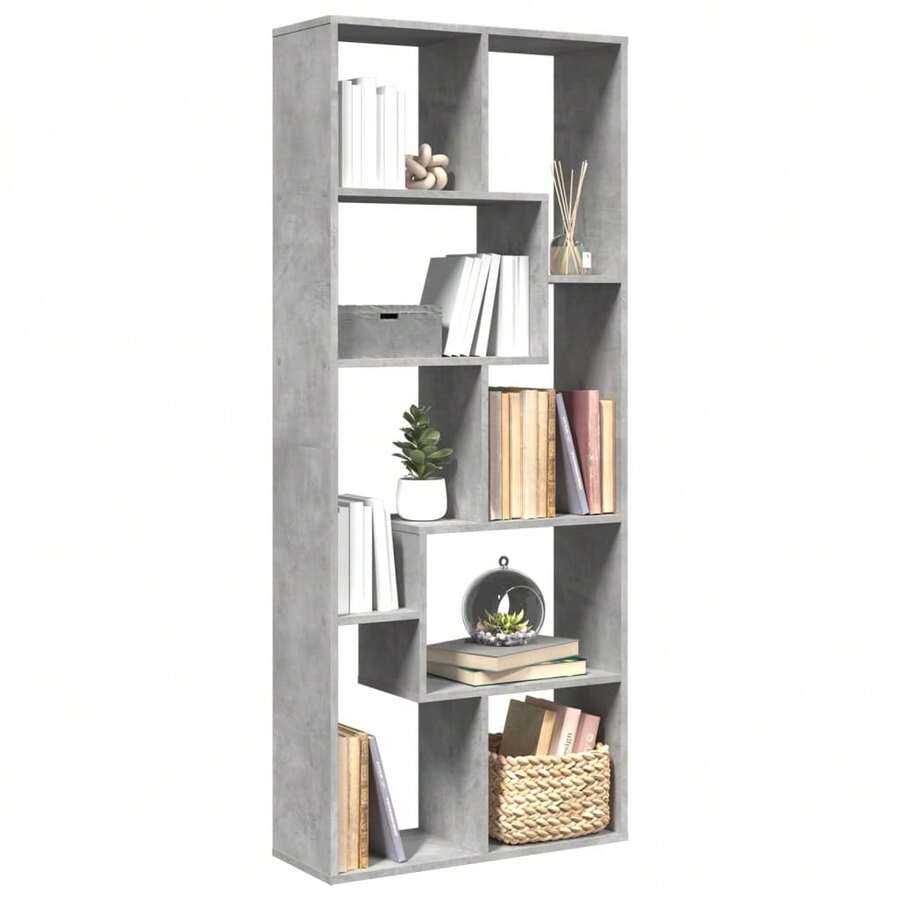 vidaXL Étagère séparée de pièce gris béton 67x25x161,5 cm - Gris - Voir 1