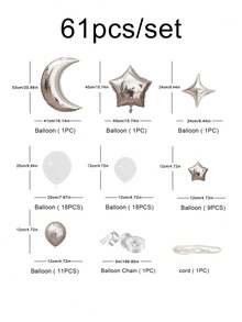 61pcs/Set Moon, Star, Cloud Balloon Garland Party Decoration Background Wall Decor - Multicolor - View 5