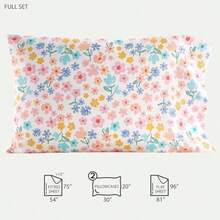 4-Piece Full Sheet Set Multi-Color Ditsy Floral Design Includes Top Sheet Fitted Sheet And 2 Pillowcases Soft Microfiber Bedding For Girls' Bedroom Or Guest Room - Floral - 查看 4