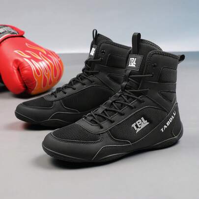Zapatos de boxeo para hombres, zapatos de artes marciales, zapatos de lucha, zapatos de pelea de caña alta para hombres, zapatos de boxeo, zapatos de entrenamiento, botas, zapatos de boxeo Muay Thai, zapatos de kickboxing fitness, zapatos deportivos profesionales de alta calidad para hombres, cómodos, antideslizantes, resistentes al desgaste y con soporte de tobillo transpirable