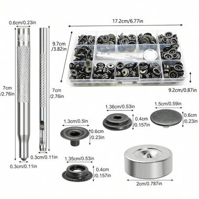 Druckknopf Set mit Tool 260 Set Druckknöpfe Metall Zelt Nähfrei Kleidung Snaps
