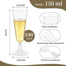 PUREDOVE 5/10/20/25/30/50pcs Transparent Plastic Champagne Glasses, Gold Glitter Party Decor, 130ml/5oz Reusable Clear Plastic Champagne Flute Cups, Durable And Elegant Flute Shape Wine Glasses, Suitable For Weddings, Cocktail Parties, Holidays, Christmas, New Year - Transparent - View 3