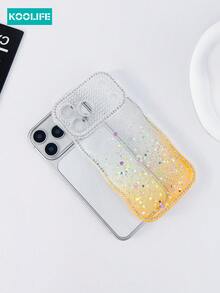 1pc Wavy Edge Diamond Gradient Phone Case With Epoxy Heart Glitter, 2.0mm TPU Soft Cover, Raised Lens Protection Shockproof Stylish Design Case, Compatible With IPhone 17/17 Pro/17 Pro Max