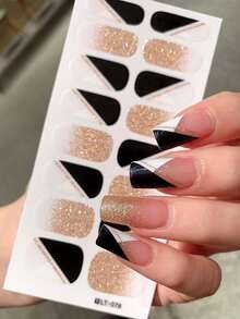 4片装全包甲油贴纸套装，闪亮法式美甲情人节自粘美甲贴条，适合女性和女孩DIY美甲装饰 - 彩色 - 查看 5
