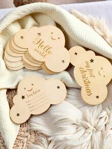 一套婴儿1-12个月木质云朵里程碑标记，婴儿成长记录摄影道具，双面带挂钩，适合婴儿派对、家庭装饰、礼物，也适合婴儿派对、复活节礼物，男女宝宝皆宜 - 查看 1