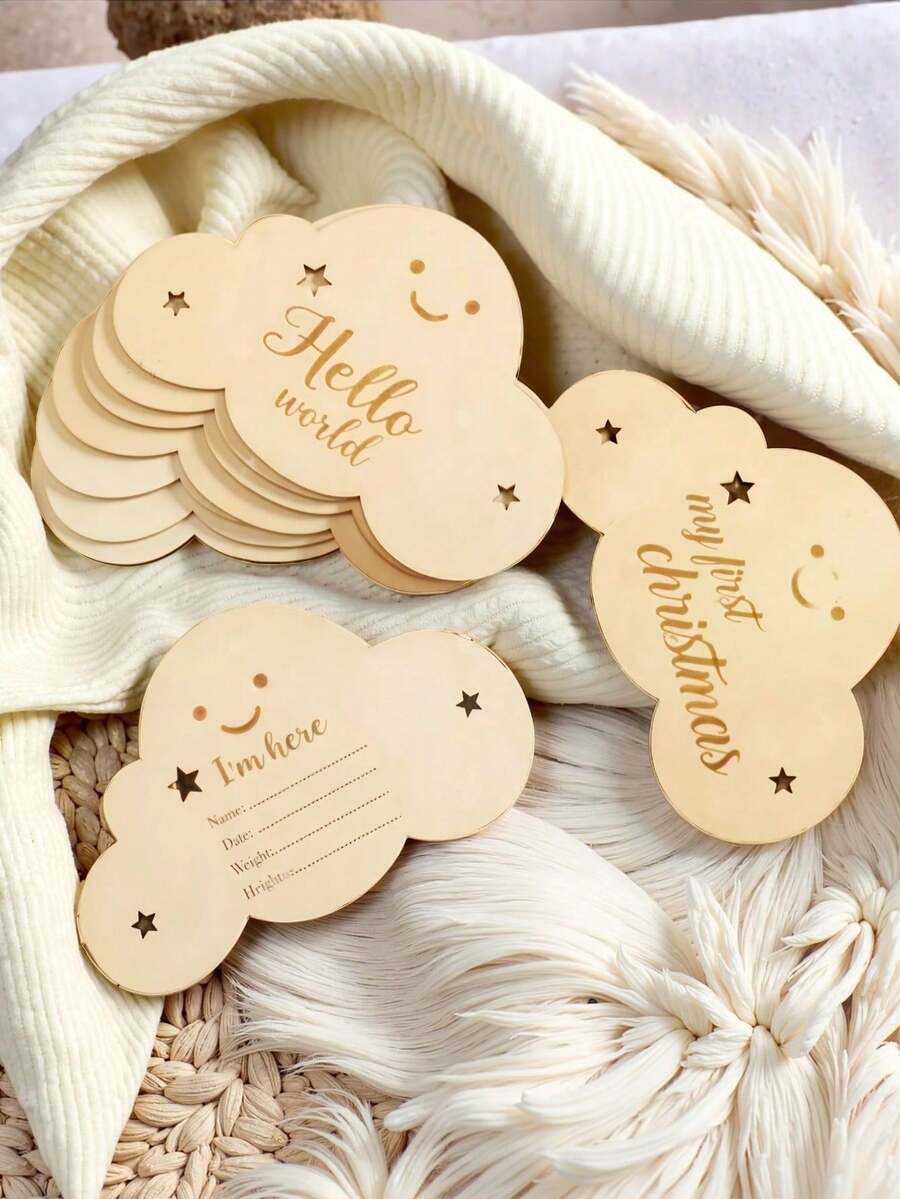 一套婴儿1-12个月木质云朵里程碑标记，婴儿成长记录摄影道具，双面带挂钩，适合婴儿派对、家庭装饰、礼物，也适合婴儿派对、复活节礼物，男女宝宝皆宜 - 查看 1