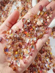 50个/包 混合尺寸焦糖色美拉德尖底3D美甲装饰，秋冬美甲配件，手工DIY美甲饰品，超闪亮美甲宝石 - 彩色 - 查看 2