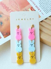 一对亚克力复活节兔子耳环，可爱粉蓝黄三色兔子设计，甜美有趣，适合作为女性礼物，节日饰品