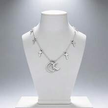 1件套开斋节时尚休闲月亮十字架吊坠项链，适合女性日常佩戴、新娘婚礼派对、节日礼物