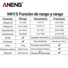 Digital Insulation Resistance Tester Megohmmeter Aneng Mh15 Probador de resistencia de aislamiento - Rojo - Ver 9