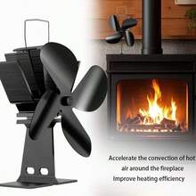 MICHSO 热力驱动炉灶风扇，静音四叶木柴炉风扇，家用高效散热风扇 - 黑色 - 查看 2