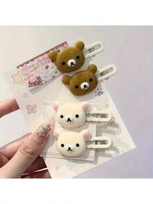 Adorable Cartoon Bear Hair Clips - 4 Duckbill Snap Clips, Transparent Candy Colors| Kawaii Women's Fashion Accessories| Cute Gift Ideas For Her, Friend ( Trending Style!) - 彩色 - 查看 1
