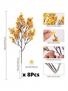 MEHELANY 8支仿真秋季黄色满天星，丝绸花束，适用于婚礼、新娘、派对、家居DIY、感恩节、圣诞节花卉装饰 - 芥末黃 - 查看 12