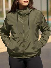 Women's Windbreaker Jacket, Semi-Lined, Water-Resistant, Ultra-Lightweight, Sporty - Army Green - View 3