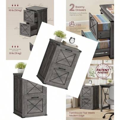File Cabinet Filing Cabinet With 2 File Drawers Printer Stand Fit A4 Letter Size Hanging File Folders Modern Farmhouse Style For Home Office Misty Gray UOFC048G01