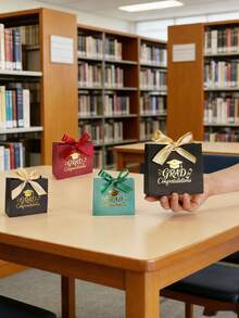 10PCS/1PC/Graduation Season Gift Box / Small Gift Box [With Ribbon] Graduation Cap Gift Box, With Ribbon, Small Gift Box, Can Hold Various Small Items, Suitable For Festivals, Parties, Graduation Season, School Opening Season - Burgundy + Burgundy Ribbon [Graduation Cap] - View 6